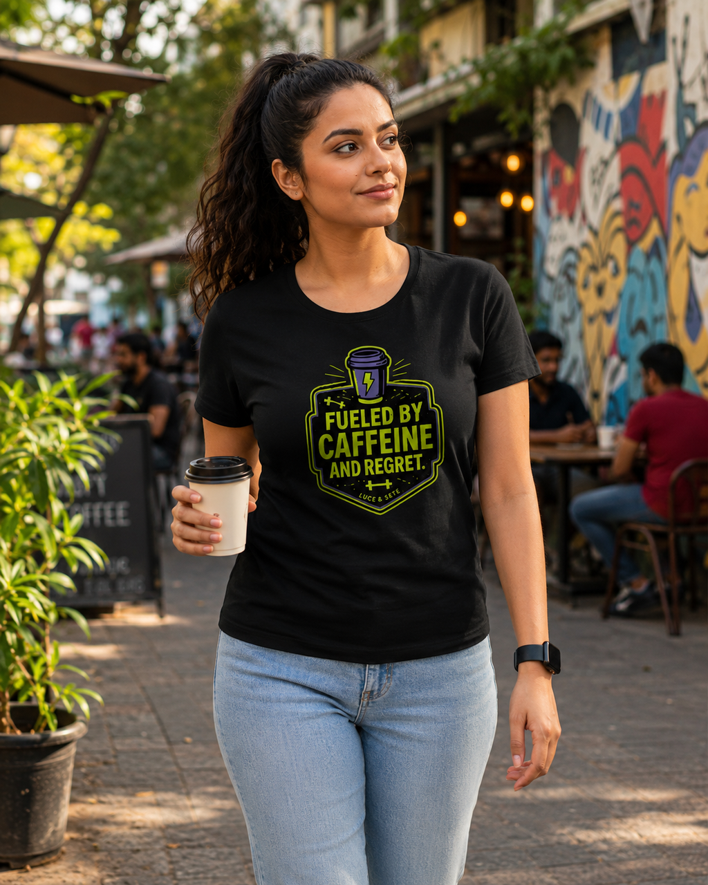 LUCE & SETE GPT mockup 1 - Fueled by Caffeine and Regret Classic Graphic T-Shirt for Women | Humorous Coffee Statement - 520_9391842197741_womens-classic-t-shirt-70_NO_EXCUSES_front_HERO_20260605_233025.png