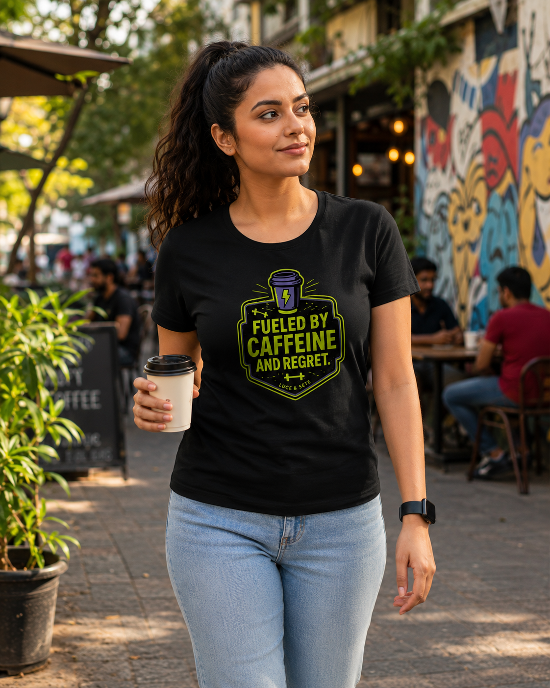 LUCE & SETE GPT mockup 1 - Fueled by Caffeine and Regret Classic Graphic T-Shirt for Women | Humorous Coffee Statement - 520_9391842197741_womens-classic-t-shirt-70_NO_EXCUSES_front_HERO_20260605_233025.png