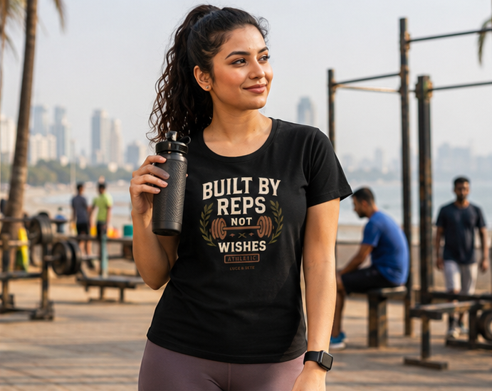LUCE & SETE GPT mockup 1 - Built By Reps Not Wishes Classic Graphic T-Shirt for Women | Fitness Motivation Streetwear - 520_9391842590957_womens-classic-t-shirt-71_NO_EXCUSES_GRID_20260605_233209_02_row1_col2.png