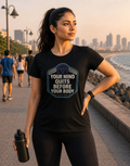 LUCE & SETE GPT mockup 1 - Your Mind Quits Before Your Body Classic Graphic T-Shirt for Women | Motivational Fitness Wear - 520_9391843770605_womens-classic-t-shirt-74_NO_EXCUSES_front_HERO_20260605_234048.png