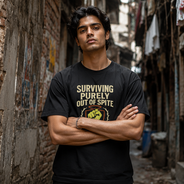 LUCE & SETE GPT mockup 1 - Surviving Purely Out of Spite Classic Graphic T-Shirt for Men | Bold Resilience Streetwear - 520_9392435364077_unisex-classic-crew-t-shirt-75_NO_EXCUSES_GRID_20260606_011428_01_row1_col1.png