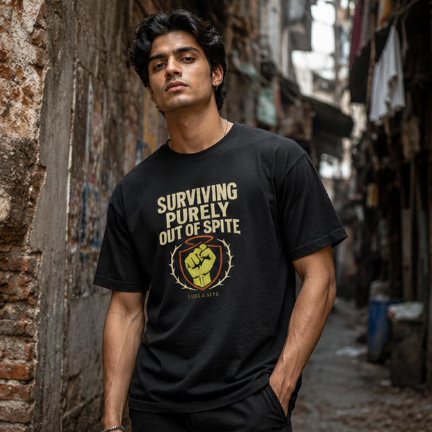 LUCE & SETE GPT mockup 1 - Surviving Purely Out of Spite Classic Graphic T-Shirt for Men | Bold Resilience Streetwear - 520_9392435364077_unisex-classic-crew-t-shirt-75_NO_EXCUSES_GRID_20260606_011428_02_row1_col2.png