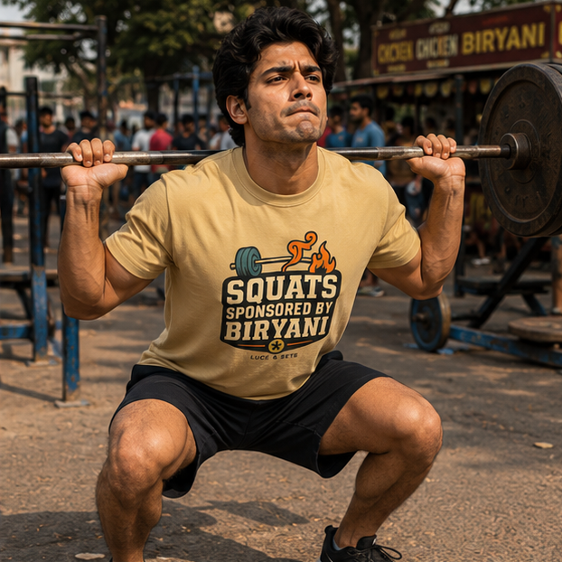 LUCE & SETE GPT mockup 1 - Squats Sponsored by Biryani Classic Graphic T-Shirt for Men | Fitness Humor Streetwear - 520_9392435658989_unisex-classic-crew-t-shirt-78_NO_EXCUSES_GRID_20260606_012210_02_row1_col2.png
