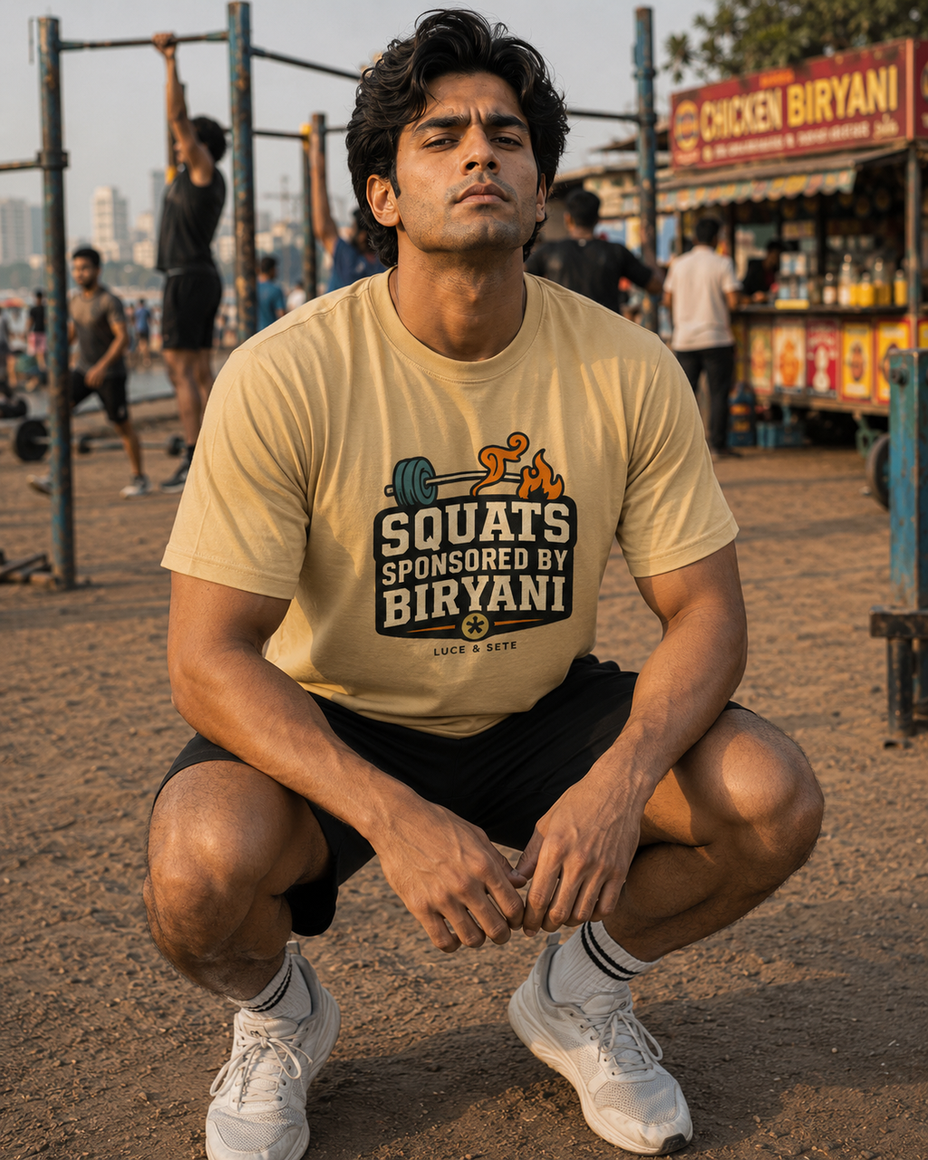 LUCE & SETE GPT mockup 1 - Squats Sponsored by Biryani Classic Graphic T-Shirt for Men | Fitness Humor Streetwear - 520_9392435658989_unisex-classic-crew-t-shirt-78_NO_EXCUSES_front_HERO_20260606_012324.png