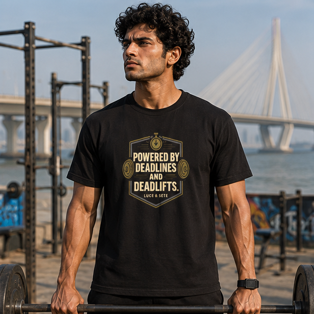 LUCE & SETE GPT mockup 1 - Powered by Deadlines and Deadlifts Classic Graphic T-Shirt for Men | Fitness Motivation Streetwear - 520_9392436117741_unisex-classic-crew-t-shirt-82_NO_EXCUSES_GRID_20260606_013343_01_row1_col1.png