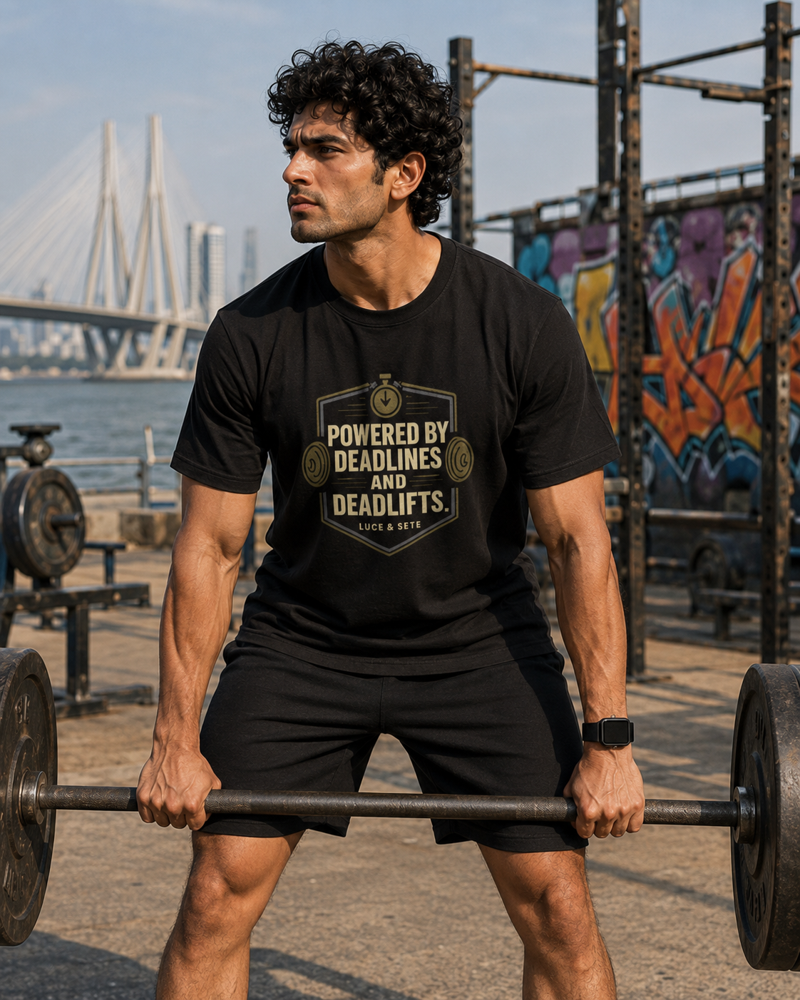 LUCE & SETE GPT mockup 1 - Powered by Deadlines and Deadlifts Classic Graphic T-Shirt for Men | Fitness Motivation Streetwear - 520_9392436117741_unisex-classic-crew-t-shirt-82_NO_EXCUSES_front_HERO_20260606_013509.png