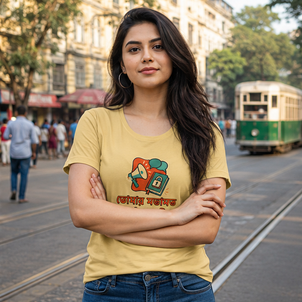 LUCE & SETE GPT mockup 1 - তোমার মতামত কেউ চায়নি Classic Graphic T-Shirt for Women | Bold Bengali Statement - 555_9393370235117_womens-classic-t-shirt-94_BENGALI_GRID_20260607_175211_02_row1_col2.png