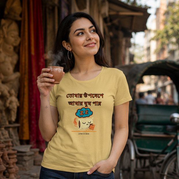 LUCE & SETE GPT mockup 1 - Bengali Sleep Humor Classic Graphic T-Shirt for Women | Cozy Bengali Streetwear - 555_9393370267885_womens-classic-t-shirt-95_BENGALI_GRID_20260607_190819_02_row1_col2.png