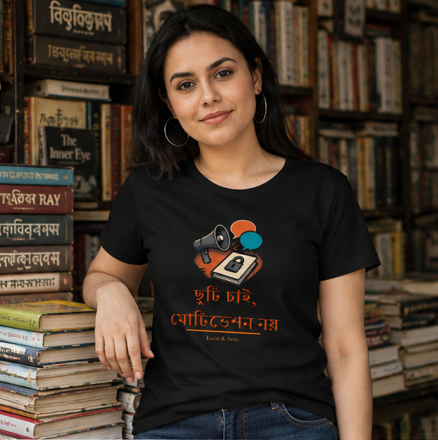 LUCE & SETE GPT mockup 1 - দুটি চাই, মটিভেশন নয় Classic Graphic T-Shirt for Women | Bold Bengali Statement - 555_9393379475693_womens-classic-t-shirt-108_BENGALI_GRID_20260607_191437_01_row1_col1.png
