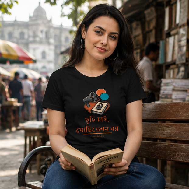 LUCE & SETE GPT mockup 1 - দুটি চাই, মটিভেশন নয় Classic Graphic T-Shirt for Women | Bold Bengali Statement - 555_9393379475693_womens-classic-t-shirt-108_BENGALI_GRID_20260607_191437_02_row1_col2.png