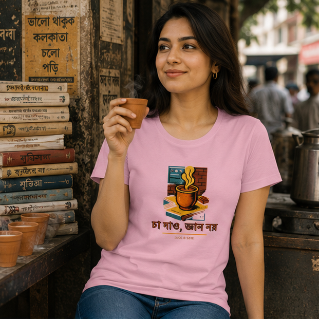 LUCE & SETE GPT mockup 1 - চা দাও, জ্বাল নয় Classic Graphic T-Shirt for Women | Bengali Comfort Streetwear - 555_9393379639533_womens-classic-t-shirt-111_BENGALI_GRID_20260607_194142_01_row1_col1.png