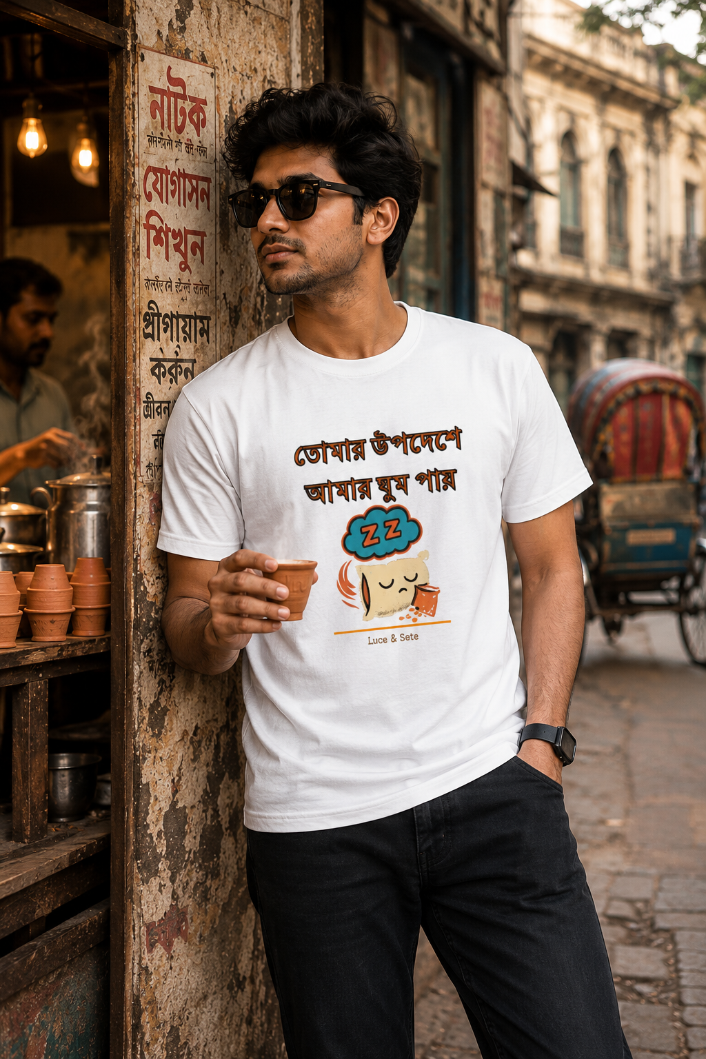 LUCE & SETE GPT mockup 1 - Sleepy Bengali Quote Classic Graphic T-Shirt for Men | Playful Bengali Streetwear - 555_9393406771437_unisex-classic-crew-t-shirt-96_BENGALI_front_HERO_20260607_205434.png