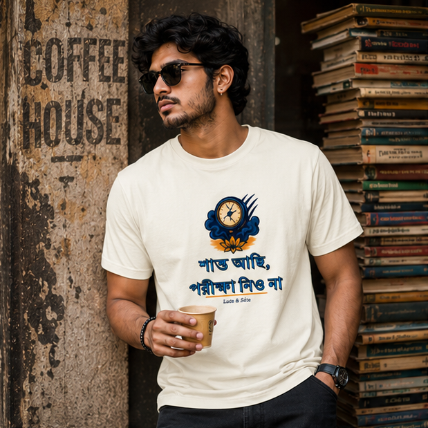 LUCE & SETE GPT mockup 1 - শান্ত আছি পরীক্ষা নিও না Classic Graphic T-Shirt for Men | Bengali Sarcasm Streetwear - 555_9393407983853_unisex-classic-crew-t-shirt-101_BENGALI_GRID_20260608_093534_01_row1_col1.png