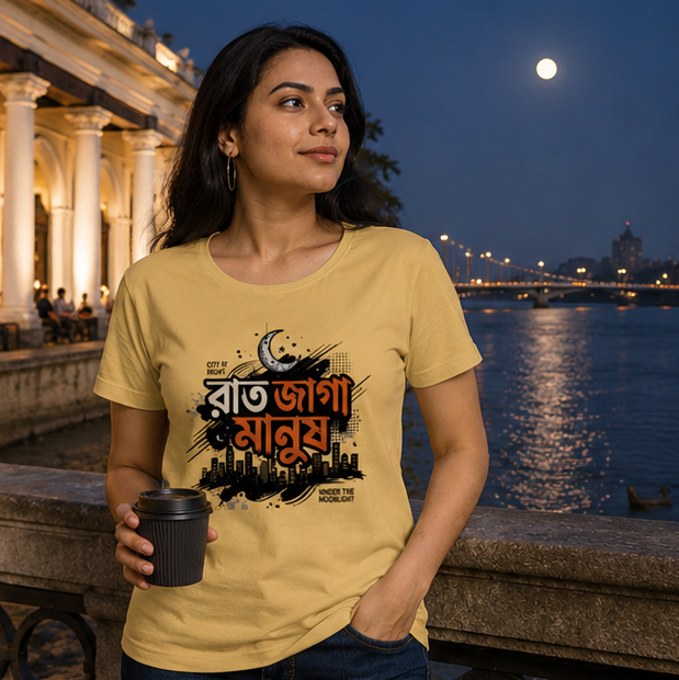 LUCE & SETE GPT mockup 1 - Night Awake People Classic Graphic T-Shirt for Women | Bengali Nightlife Statement - 555_9395056115949_womens-classic-t-shirt-116_BENGALI_GRID_20260609_105319_02_row1_col2.png