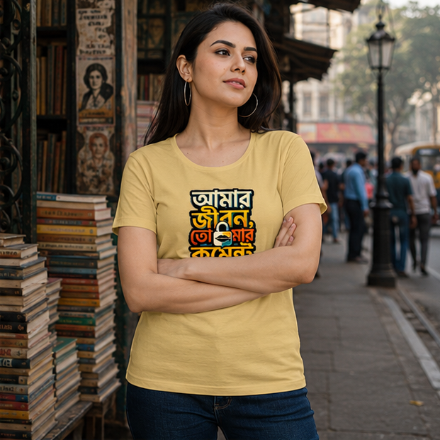 LUCE & SETE GPT mockup 1 - আমার জীবন কমেন্ট বন্ধ Classic Graphic T-Shirt for Women | Bold Bengali Statement T-Shirt - 555_9395254788333_womens-classic-t-shirt-118_BENGALI_GRID_20260609_150354_02_row1_col2.png