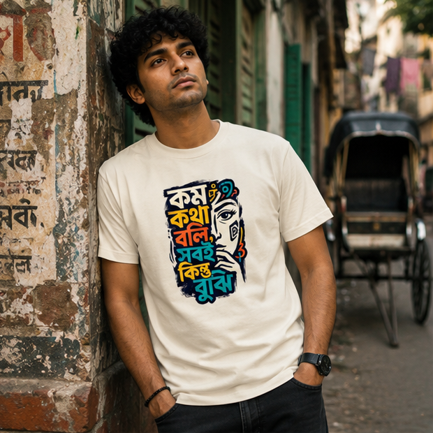 LUCE & SETE GPT mockup 1 - কম কথা বলি সবাই কিন্তু বুঝি Classic Graphic T-Shirt for Men | Bengali Pride Streetwear - 555_9395282346221_unisex-classic-crew-t-shirt-107_BENGALI_GRID_20260609_160534_01_row1_col1.png
