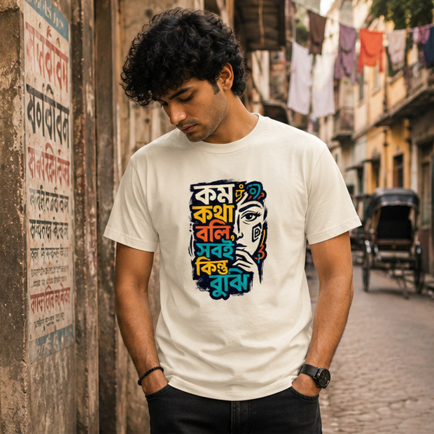 LUCE & SETE GPT mockup 1 - কম কথা বলি সবাই কিন্তু বুঝি Classic Graphic T-Shirt for Men | Bengali Pride Streetwear - 555_9395282346221_unisex-classic-crew-t-shirt-107_BENGALI_GRID_20260609_160534_02_row1_col2.png