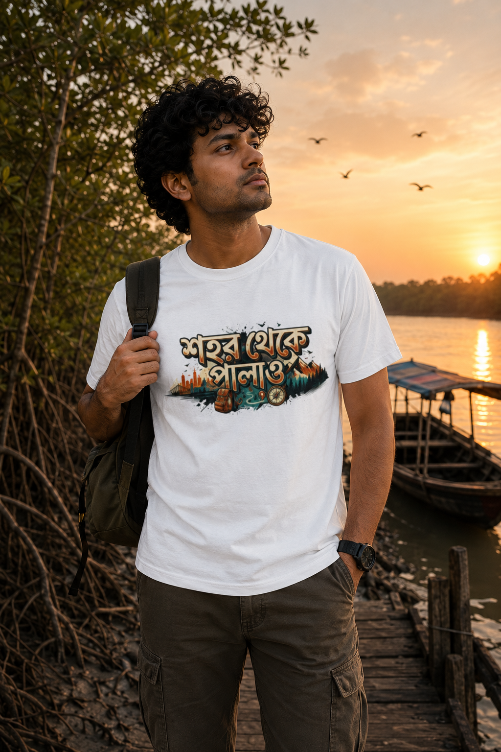 LUCE & SETE GPT mockup 1 - Escape the City Classic Graphic T-Shirt for Men | Bengali Travel Freedom - 555_9395282378989_unisex-classic-crew-t-shirt-108_BENGALI_front_HERO_20260609_161055.png