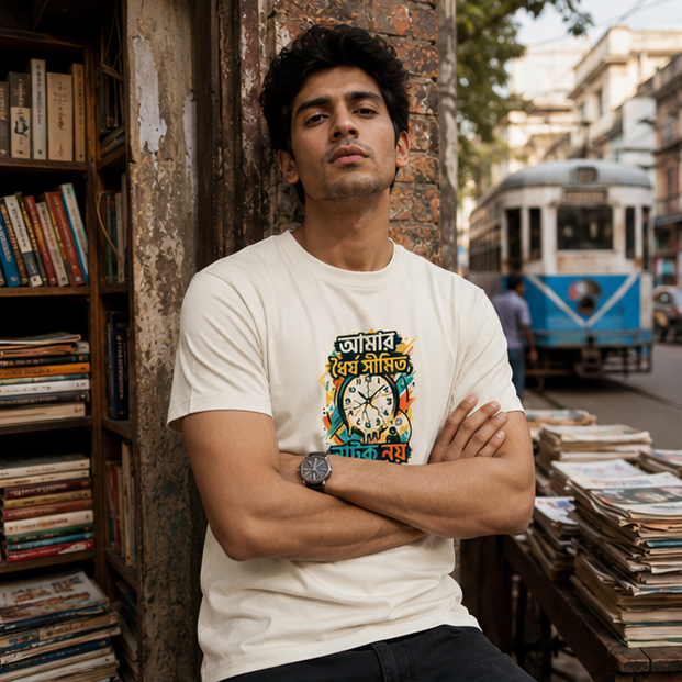 LUCE & SETE GPT mockup 1 - Limited Patience Bengali Typography Classic Graphic T-Shirt for Men | Bold Bengali Streetwear - 555_9395345260781_unisex-classic-crew-t-shirt-95_BENGALI_GRID_20260609_174740_01_row1_col1.png