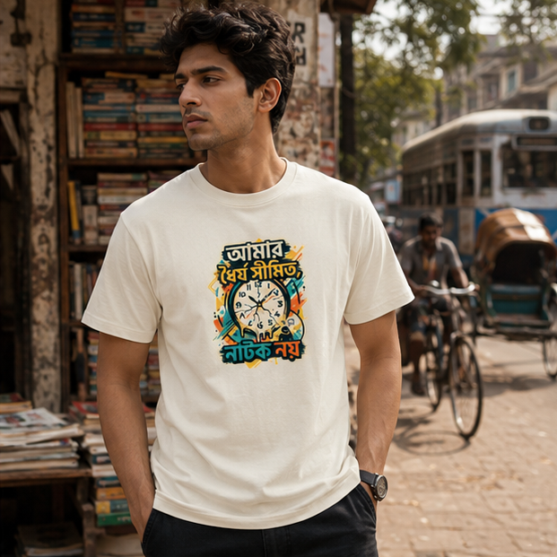 LUCE & SETE GPT mockup 1 - Limited Patience Bengali Typography Classic Graphic T-Shirt for Men | Bold Bengali Streetwear - 555_9395345260781_unisex-classic-crew-t-shirt-95_BENGALI_GRID_20260609_174740_02_row1_col2.png