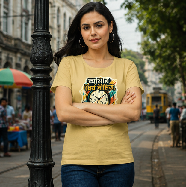 LUCE & SETE GPT mockup 1 - Limited Patience Bengali Typography Classic T-Shirt for Women | Bold Bengali Streetwear - 555_9395375341805_womens-classic-t-shirt-123_BENGALI_GRID_20260609_183957_01_row1_col1.png