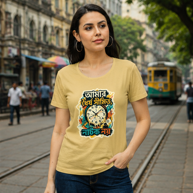 LUCE & SETE GPT mockup 1 - Limited Patience Bengali Typography Classic T-Shirt for Women | Bold Bengali Streetwear - 555_9395375341805_womens-classic-t-shirt-123_BENGALI_GRID_20260609_183957_02_row1_col2.png