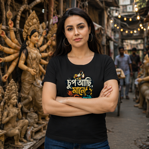 LUCE & SETE GPT mockup 1 - চুপ আছি মানে রাজি নই Classic Graphic T-Shirt for Women | Bold Bengali Statement - 555_9395375735021_womens-classic-t-shirt-126_BENGALI_GRID_20260609_184914_01_row1_col1.png