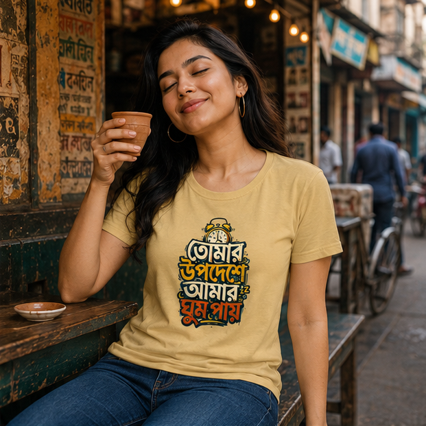 LUCE & SETE GPT mockup 1 - তোমার উপদেষো আমার ঘুম পায় Classic Graphic T-Shirt for Women | Bengali Statement T-Shirt - 555_9395376357613_womens-classic-t-shirt-129_BENGALI_GRID_20260609_185915_02_row1_col2.png