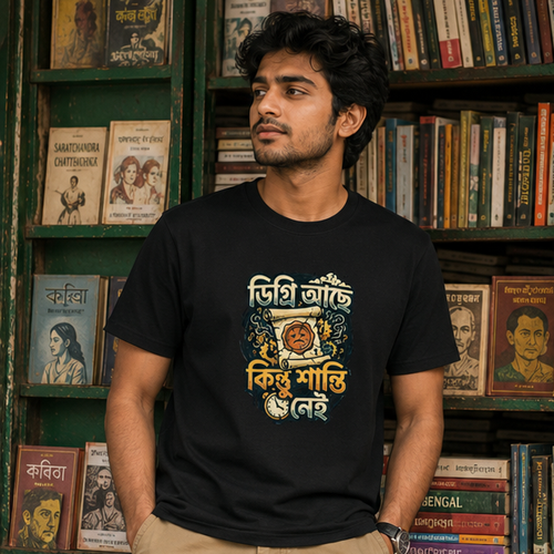 LUCE & SETE GPT mockup 1 - Degree but No Peace Bengali Typography Classic T-Shirt for Men | Witty Bengali Pride - 555_9395637584109_unisex-classic-crew-t-shirt-120_BENGALI_GRID_20260609_220209_01_row1_col1.png