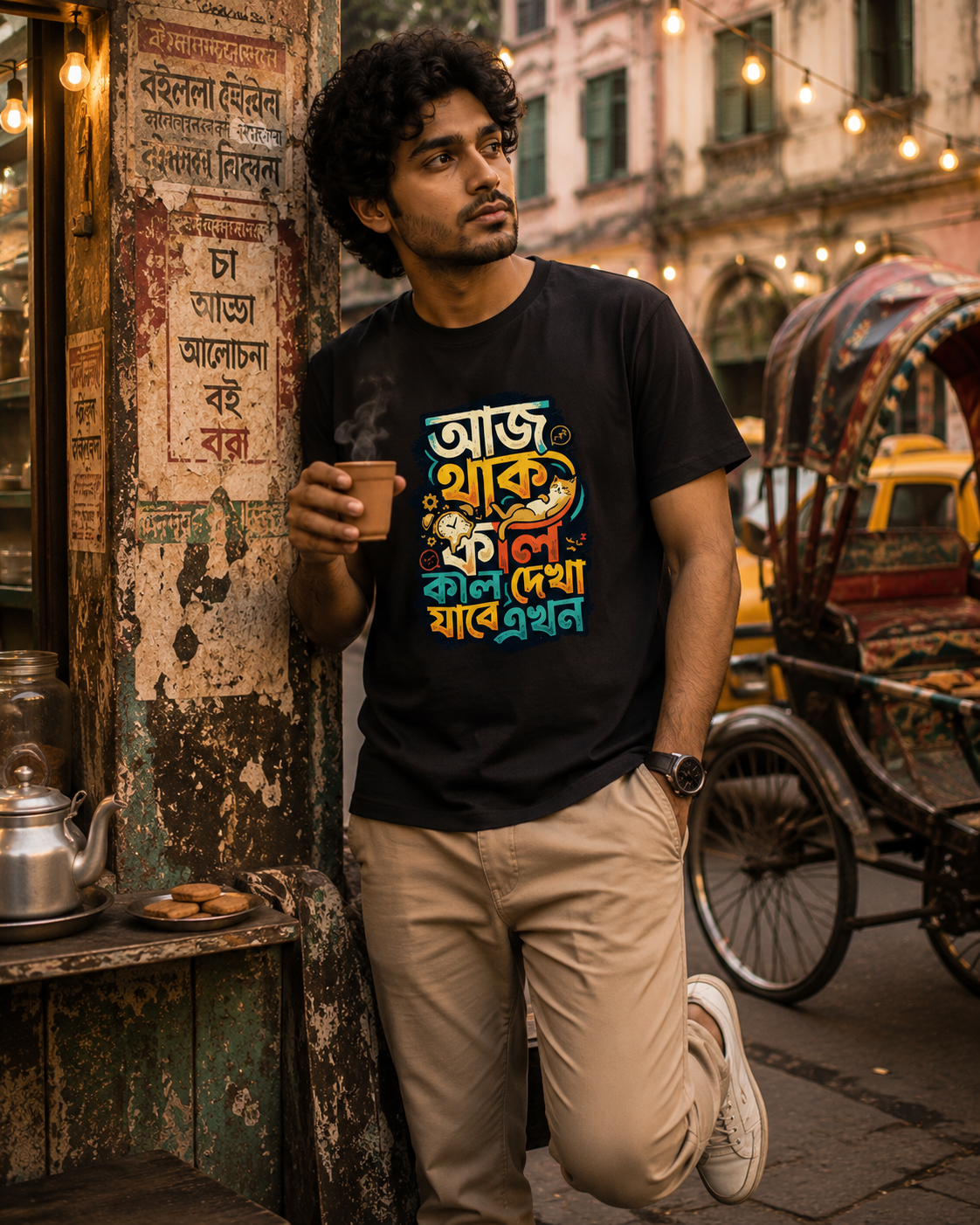 LUCE & SETE GPT mockup 1 - আজ থাক ফিল Bengali Classic Graphic T-Shirt for Men | Chill Bengali Streetwear - 555_9395638075629_unisex-classic-crew-t-shirt-123_BENGALI_front_HERO_20260609_221339.png