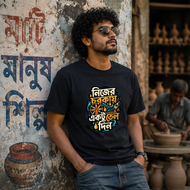 LUCE & SETE GPT mockup 1 - নিজের চরকায় একটু তেল দিন Classic Graphic T-Shirt for Men | Bengali Pride Streetwear - 555_9395639484653_unisex-classic-crew-t-shirt-126_BENGALI_GRID_20260609_222315_01_row1_col1.png