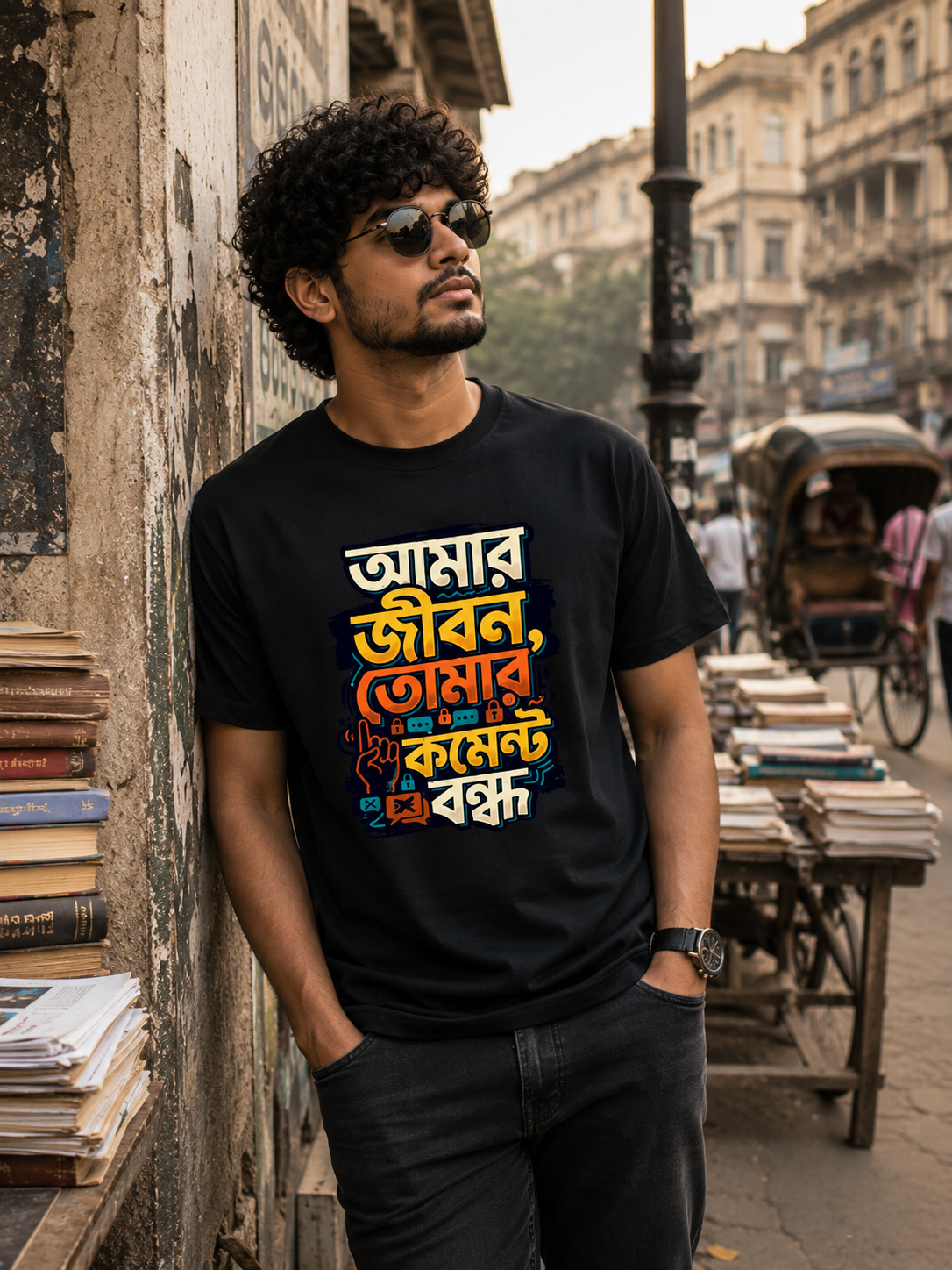 LUCE & SETE GPT mockup 1 - আমার জীবন তোমার কমেন্ট বন্ধ Classic Graphic T-Shirt for Men | Bengali Attitude Streetwear - 555_9395639615725_unisex-classic-crew-t-shirt-127_BENGALI_front_HERO_20260609_222854.png