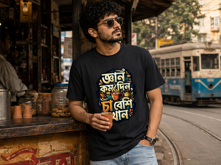 LUCE & SETE GPT mockup 1 - ভোরান কম দিন চা বেশি খান Classic Graphic T-Shirt for Men | Bengali Tea Humor - 555_9395639910637_unisex-classic-crew-t-shirt-128_BENGALI_GRID_20260609_223012_02_row1_col2.png