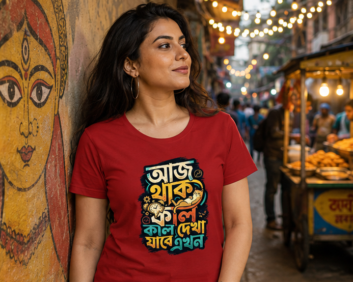 LUCE & SETE GPT mockup 1 - আজ থাক কাল দেখা যাবে Classic Graphic T-Shirt for Women | Bengali Motivational Streetwear - 555_9396042334445_womens-classic-t-shirt-134_BENGALI_GRID_20260610_084003_02_row1_col2.png