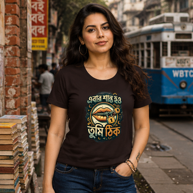 LUCE & SETE GPT mockup 1 - এবার শান্তিও তুমি ঠিক Classic Graphic T-Shirt for Women | Bold Bengali Statement - 555_9396042399981_womens-classic-t-shirt-135_BENGALI_GRID_20260610_084336_01_row1_col1.png