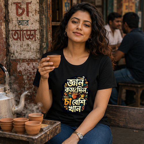 LUCE & SETE GPT mockup 1 - Bengali Tea Humor Classic Graphic T-Shirt for Women | Playful Bengali Pride - 555_9396042727661_womens-classic-t-shirt-139_BENGALI_GRID_20260610_085632_01_row1_col1.png