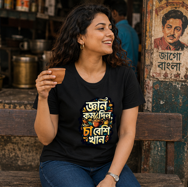 LUCE & SETE GPT mockup 1 - Bengali Tea Humor Classic Graphic T-Shirt for Women | Playful Bengali Pride - 555_9396042727661_womens-classic-t-shirt-139_BENGALI_GRID_20260610_085632_02_row1_col2.png