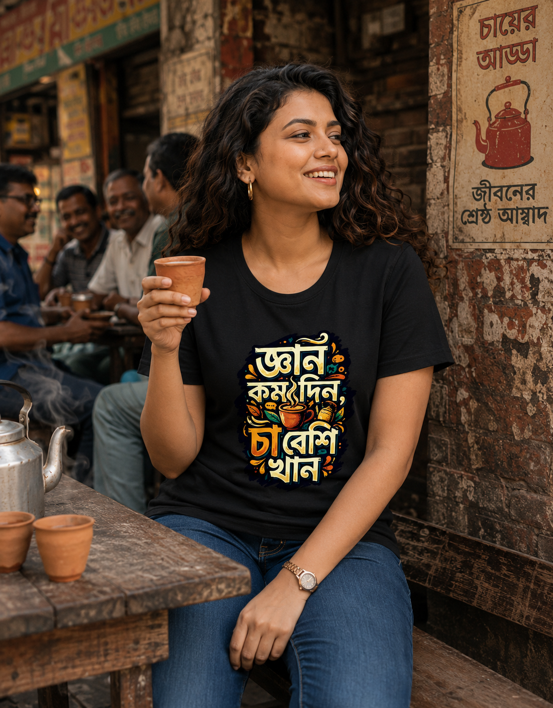 LUCE & SETE GPT mockup 1 - Bengali Tea Humor Classic Graphic T-Shirt for Women | Playful Bengali Pride - 555_9396042727661_womens-classic-t-shirt-139_BENGALI_front_HERO_20260610_085823.png