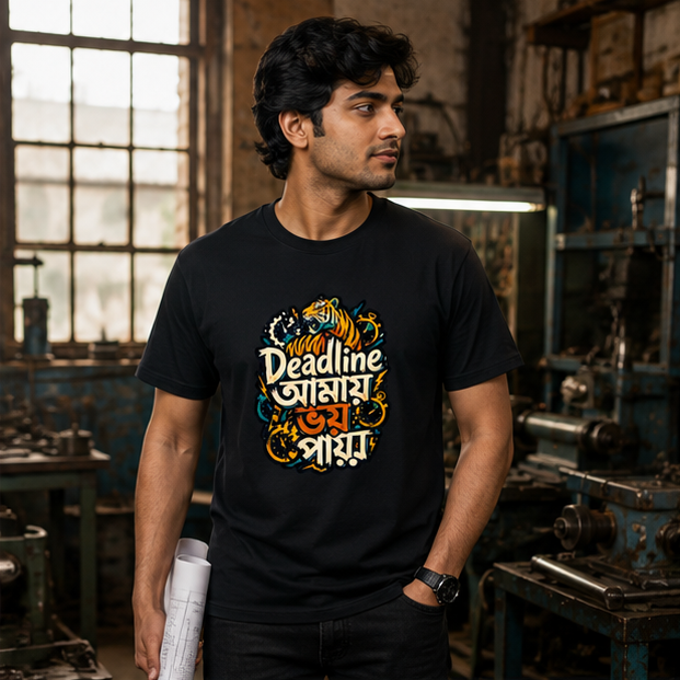 LUCE & SETE GPT mockup 1 - Deadline আমায় ভয় পায় Classic Graphic T-Shirt for Men | Bengali Engineering Pride - 555_9396079919341_unisex-classic-crew-t-shirt-130_BENGALI_GRID_20260610_100851_02_row1_col2.png
