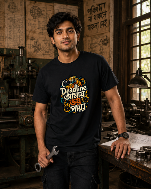 LUCE & SETE GPT mockup 1 - Deadline আমায় ভয় পায় Classic Graphic T-Shirt for Men | Bengali Engineering Pride - 555_9396079919341_unisex-classic-crew-t-shirt-130_BENGALI_front_HERO_20260610_101004.png
