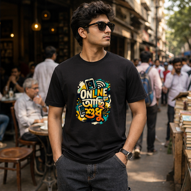 LUCE & SETE GPT mockup 1 - Online আছি শুধু Classic Graphic T-Shirt for Men | Bengali Digital Pride Streetwear - 555_9396080083181_unisex-classic-crew-t-shirt-133_BENGALI_GRID_20260610_114848_02_row1_col2.png