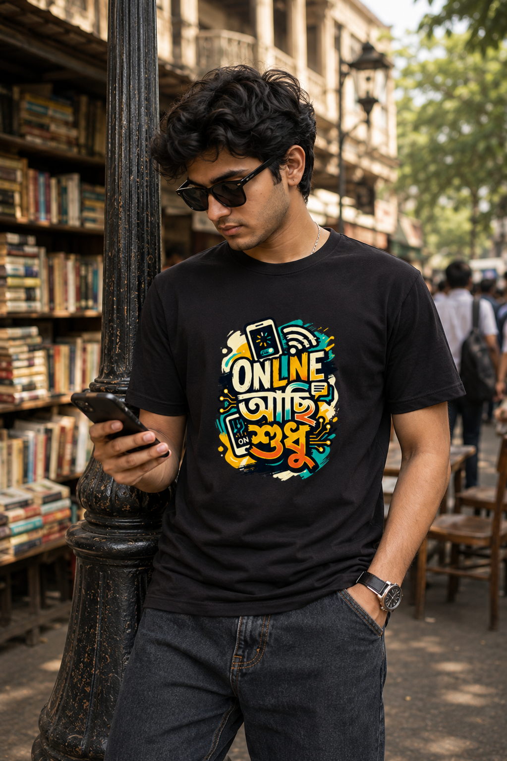 LUCE & SETE GPT mockup 1 - Online আছি শুধু Classic Graphic T-Shirt for Men | Bengali Digital Pride Streetwear - 555_9396080083181_unisex-classic-crew-t-shirt-133_BENGALI_front_HERO_20260610_115032.png