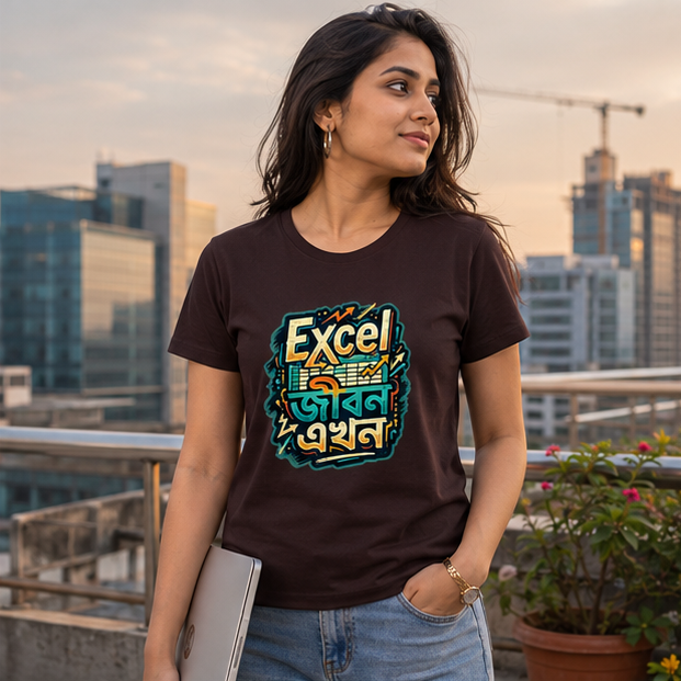 LUCE & SETE GPT mockup 1 - Excel জীবন এখন Classic Graphic T-Shirt for Women | Bengali Engineering Pride - 555_9396181008621_womens-classic-t-shirt-142_BENGALI_GRID_20260610_132143_02_row1_col2.png