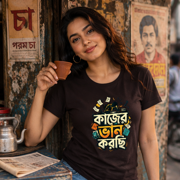 LUCE & SETE GPT mockup 1 - কাজের ভান করছি Classic Graphic T-Shirt for Women | Sarcastic Bengali Streetwear - 555_9396181500141_womens-classic-t-shirt-143_BENGALI_GRID_20260610_132513_01_row1_col1.png