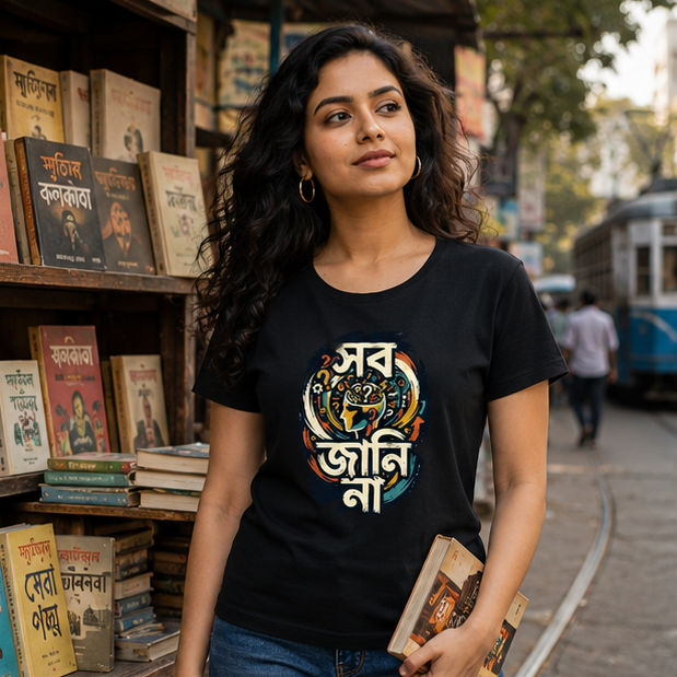 LUCE & SETE GPT mockup 1 - সব জানি না Bengali Typography Classic Graphic T-Shirt for Women | Confident Bengali Streetwear - 555_9396181762285_womens-classic-t-shirt-146_BENGALI_GRID_20260610_133540_01_row1_col1.png