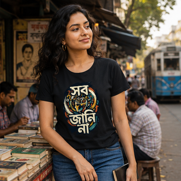 LUCE & SETE GPT mockup 1 - সব জানি না Bengali Typography Classic Graphic T-Shirt for Women | Confident Bengali Streetwear - 555_9396181762285_womens-classic-t-shirt-146_BENGALI_GRID_20260610_133540_02_row1_col2.png
