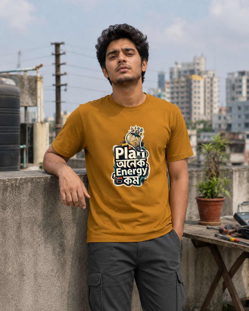 LUCE & SETE GPT mockup 1 - Plan অনেক Energy কম Classic Graphic T-Shirt for Men | Engineer Humor Streetwear - 555_9399581933805_unisex-classic-crew-t-shirt-139_BENGALI_front_HERO_20260615_142715.png