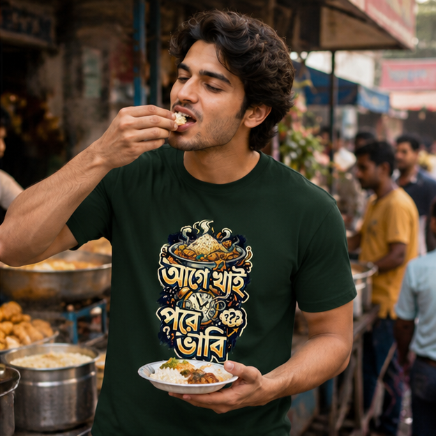 LUCE & SETE GPT mockup 1 - আগে খাই পরে ভাবি Classic Graphic T-Shirt for Men | Bengali Humor Streetwear - 555_9399585276141_unisex-classic-crew-t-shirt-147_BENGALI_GRID_20260615_144221_02_row1_col2.png