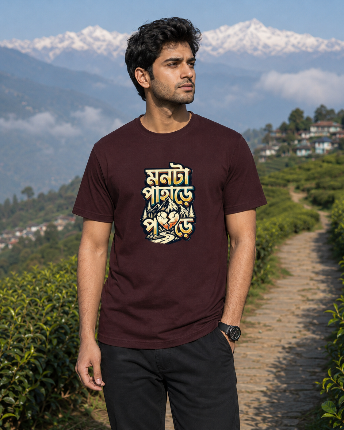 LUCE & SETE GPT mockup 1 - মনটা পাহাড়ে পড়ে Classic Graphic T-Shirt for Men | Bengali Mountain Pride - 555_9399733879021_unisex-classic-crew-t-shirt-151_BENGALI_front_HERO_20260615_152224.png