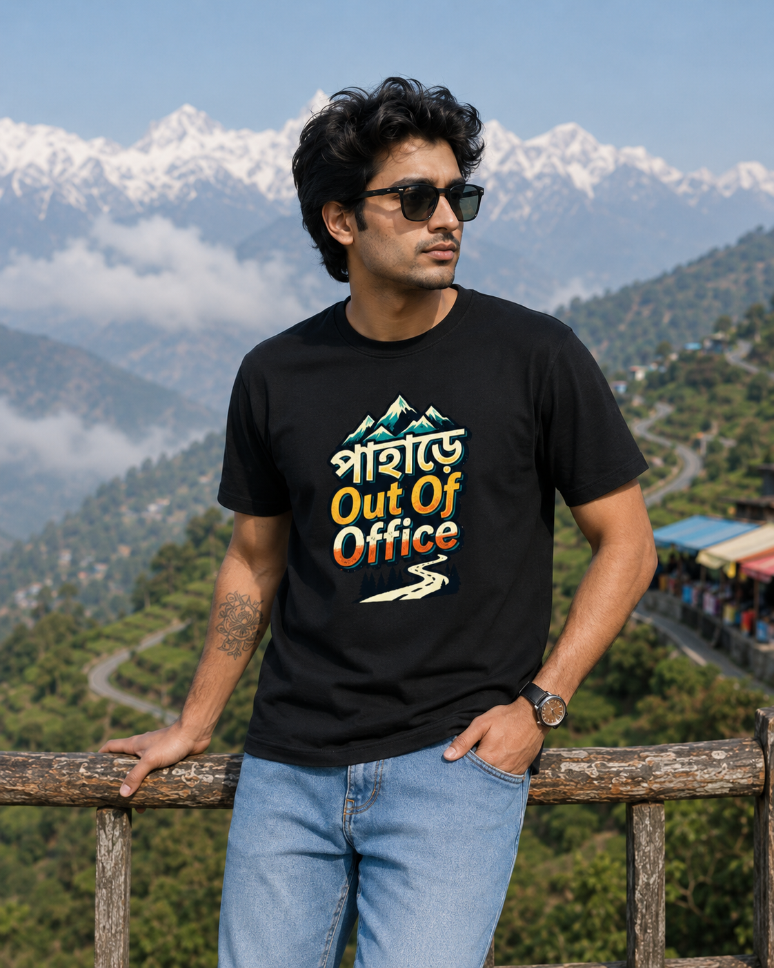LUCE & SETE GPT mockup 1 - Out Of Office Bengali Typography Classic Graphic T-Shirt for Men | Travel Freedom Streetwear - 555_9399742333165_unisex-classic-crew-t-shirt-153_BENGALI_front_HERO_20260615_152954.png